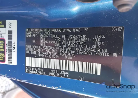 2007 Toyota Tundra Sr5 V8 from USA, damaged, VIN 5TFRV54197X012299